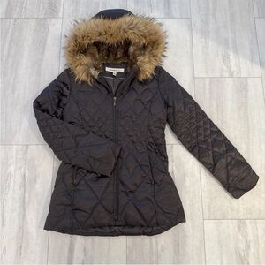 Laundry by Shelli Segal, Winter Coat Women Sz Medium, Gray Puffer Down Real Fur